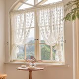 SHOPMOCHO Lace Kitchen Curtain Swaying Beige Sheer Curtains for Living Room Bedroom Window Treatment Short Vintage Floral Embroidery 1 PC