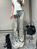 SHOPMOCHO Summer Women Goblin Core Abi Grunge Cyber Punk Flare Jean Y2k Japanese Harajuku Low Rise Ripped Denim Pants 2000s Bell-Bottom