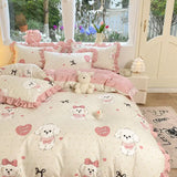 Shopmocho Cartoon Washed Cotton Bed Sheet Four-piece Set Non-cotton Thickened Brushed Quilt Cover Bed Skirt Style Princess Style Bedroom