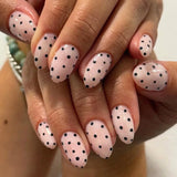 SHOPMOCHO Fashion Dark Brown White Polka Dot Wearable Nail Art Fall Winter Chic Fake Nails Detachable Finished False Nails Press on Nails