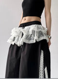 Shopmocho American retro trend patchwork lace skirt casual women's wide leg pants summer Y2K millennium fashion women's pants emo