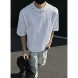 SHOPMOCHO Tshirt Men Slim Fit Solid Color Round Neck t Shirt Button trim Summer Casual Tee Shirt Lightweight Breathable Cotton Fashion Top