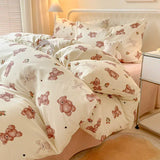SHOPMOCHO Queen Bedding Set Reactive Printed Bed Sheet Sets Washed Polyester Soft Duvet Cover Bed Sheet Pillowcase Cartoon Bedding Bed Set