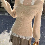 SHOPMOCHO Fashion Vintage V-neck Knitted Tops Women 2025 Early Autumn New Sweaters Pullover Slim Long Sleeve Pullovers Sexy Gray Jumpers