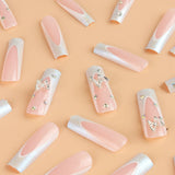 Shopmocho Pipe Nail French Stereo Bear Bow Pearl Manicure Fake Nails