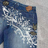 SHOPMOCHO American Fashion Printing Jeans Hip Hop Baggy Cross-legged Jeans Grey Wash Straight Mop Pants Men and Women