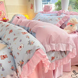 Shopmocho Cartoon Washed Cotton Bed Sheet Four-piece Set Non-cotton Thickened Brushed Quilt Cover Bed Skirt Style Princess Style Bedroom