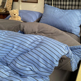 SHOPMOCHO Three-piece striped checkered down quilt set, including a down quilt cover and a pair of pillowcases (without filling), suitable