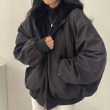 Shopmocho Korean Style Fleece-lined Thickened Double-sided Wear Lamb Wool Cotton-padded Coat Women's Clothing Winter Loose-fit Hooded Top