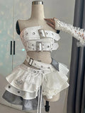SHOPMOCHO 2000s Aesthetic Punk Style Women New 2 Piece Set Sexy Strapless Tops + High Waist Skirt Female Retro Chic Korean Popular Clothes