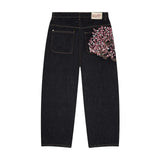 SHOPMOCHO Hip Hop Gothic Retro Spider Pattern Embroidery Baggy Jeans Y2k America Trendy Punk Mens Straight Wide Leg Denim Pants Black Jean