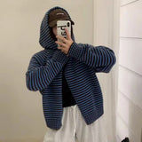 SHOPMOCHO Korean Style Green Knitted Cardigans for Women Casual Loose Knit Hooded Zipper Coats Autumn Winter Warm Sweater Jackets Tops