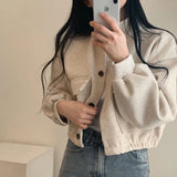 Shopmocho Autumn Winter Loose Woolen Coat Women Large Size with Pockets Small Stand Collar Long Sleeve Button Hong Style Women's Clothing