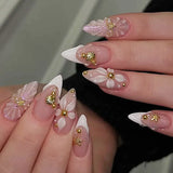 SHOPMOCHO 24Pcs Black Y2k Long False Nails with Almond Head Design Cat's Eye Silver Stripe Pattern Press on Fake Nails Wearable Nail Tips