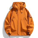 SHOPMOCHO Windbreakers Men Hooded Jacket Zipper Coat Cargo Waterproof Black Bomber Camping Loose Thin Softshell Hooded Hiking Jacket