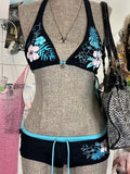 Shopmocho Vintage Flower print Cutie set Bikini 2000s Swimsuit Sexy Women Bathing Fashion Halter Strap Swimwear High Street Beach Female
