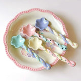 Shopmocho Ceramics Long Handled Spoon New Instagram Style Household Stirring Spoon Hand Painted Flower Shaped Coffee Spoon