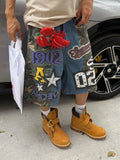 SHOPMOCHO Vintage Street Camouflage Print Five-Point Short Jeans Loose Wide Leg Shorts Unisex Summer American Hip Hop Fashion Men Clothing