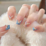 SHOPMOCHO 24Pcs Cat’s Eye Leopard Print Press on Fake Nails Mid-length Ballet False Nails with Rhinestone Detachable Full Cover Nail Tip