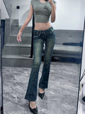 SHOPMOCHO American retro design wing embroidery low waist women jeans flared trousers Y2k fashion casual hot girl pants