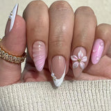Shopmocho 24Pcs Mid-length 3D Flowers Design Fingertips Sweet Butterfly Yellow Ripple Almond False Nails Detachable Full Cover Press Ons