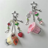 Shopmocho Japanese Pudding Keychain, Pink Yellow Egg Flan Charm, Y2K Heisei Retro Aesthetic Beaded Accessory