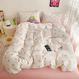 SHOPMOCHO 3pcs Pink Bow Duvet Cover Set with 2 Pillowcases, Cozy and Breathable Quilt Cover Suitable for All Seasons