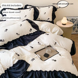 SHOPMOCHO 3pcs Rose Embroidered Duvet Cover Set (1*Duvet Cover + 2*Pillowcase, Without Core), Princess Style Lace Bedding Set
