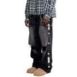 SHOPMOCHO Gothic Diamond Punk Hip Hop Men's Slim Jeans Damaged Destroyed Hole Baggy Denim Long Trouser Pants Y2k Streetwear Ripped Jeans