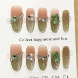 SHOPMOCHO Sweet Lovely Cartoon Bear Long Coffin Stiletto Fake Nails Bowknot Pearl Diamond Flowers Cat Eyes Wearable Fake Nails