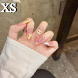 Shopmocho 10Pcs Almond Press on Nails with Pink Strawberry Bear Design Acrylic False Nails Cute Full Cover Sweet Girl Wearable Nail Tips