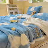 SHOPMOCHO Winter Cartoon Printed Lamb Wool Blanket Thick and Warm Coral Fleece Blanket for Office Napping Fluffy Soft Plush Bedspread