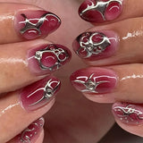 SHOPMOCHO 24Pcs Short Almond Fake Nails Butterfly Wings Nail Art with Glue Glitter Flower False Nails Acrylic Autumn Winter Press on Nail