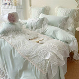 Shopmocho Three-dimensional Embroidery Aesthetic Lace Washed Cotton Quilt Cover Chiffon Soft /Breathable Bed Sheet Bedding Four Piece Set