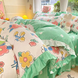 Shopmocho Cartoon Washed Cotton Bed Sheet Four-piece Set Non-cotton Thickened Brushed Quilt Cover Bed Skirt Style Princess Style Bedroom