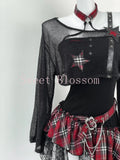 SHOPMOCHO Gothic Hot Girl American Fashion 2 Piece Set Women Black Blouse + Chic Irregular Dress New Pure Desire Slim Vintage Suit Summer