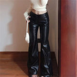 Shopmocho Black Pear-Shaped High-Waisted Plus-Size Wide-Leg PU Leather Pants Women's Bell-Bottom Pants Autumn Season