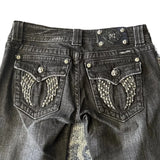 Shopmocho Y2k Vintage Embroidered Low Waist Jeans Blue Jeans Embroidered Diamonds Pocket Hip Hop Streetwear Harajuku Gothic Wide Pants