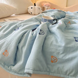 SHOPMOCHO Japanese Minimalism Skin-friendly Summer Blanket Spring  Breathable Single Double Duvet Washed Embroidered Comforter Thin Quilt