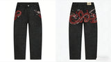 SHOPMOCHO Y2K Retro Punk Pink Totem Wide Leg Jeans Men Gothic High Street Hip Hop Washed Casual High Waist Floor Mopping Pants Women