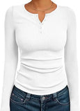 SHOPMOCHO Fashionable Women's Long Sleeve Slim Fit Autumn 2025 Henry Collar T-Shirt Ribbed Basic Style Top for Ladies