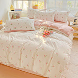 SHOPMOCHO American Pastoral Floral Printed Bedding Set Soft Skin-Friendly Double King Size Duvet Cover Set with Flat Sheet and Pillowcases