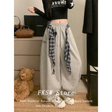 SHOPMOCHO Women Baggy Drawstring Pants Gray Long Trousers Wide Fit Pants Y2k Harajuku Japanese Loose American Retro Hip-pop Sweat Pants