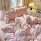 SHOPMOCHO 2026 New Lattice Duvet Cover Set with Sheet Pillowcases No Filling Warm Bed Linen Twin Full Queen Size Grid Home Bedding Set