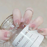 Shopmocho 24Pcs Glitter Diamond Press On Nails Sweet Cute Girl Acrylic Nails Full Cover Short Square Fake Nails Wearable Manicure Nail Tip