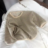 SHOPMOCHO Boys Sweaters Tees Spring Long Sleeve Korean Loose Striped Tops Children's T-shirts All-match Bottoming Girl Shirts