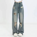 Shopmocho American Vintage Hole Y2k Women Jeans High Waist Jeans Wide Leg Baggy Loose Straight Hip Hop Streetwear Dragging Denim Pants