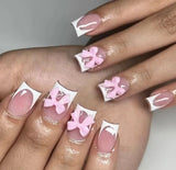 Shopmocho 24Pcs Brown Plaid Press on Nails French Bow Spring False Nail Medium Almond Fashion Atmosphere Wearable Nail for Women&Girl