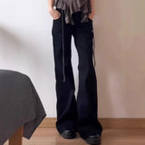 SHOPMOCHO-Plus Size American Style Spicy Girl Black Low Waist Wide Leg Micro Flared Jeans Women's Early Autumn Loose Fit Versatile Straigh