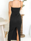 Shopmocho Sexy Women Long Dress Ruched Sleeveless Slim Solid Summer Party Back Split Dress Clubwear Female Vestido Outfits